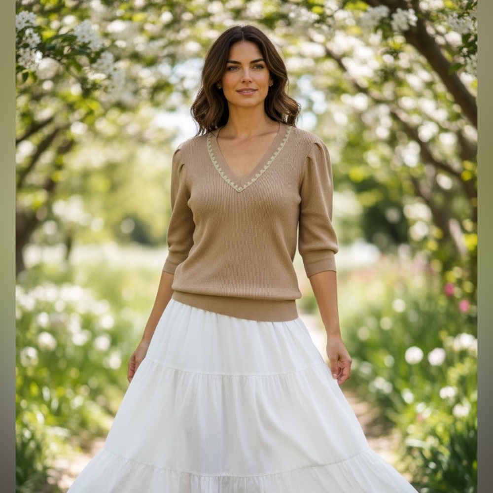 Hem & Thread Tan V-Neck Sweater